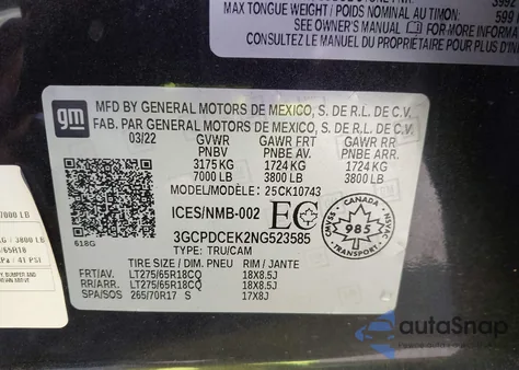 2022 Chevrolet Silverado K1500 Trail Boss Custom from USA, damaged, VIN 3GCPDCEK2NG523585